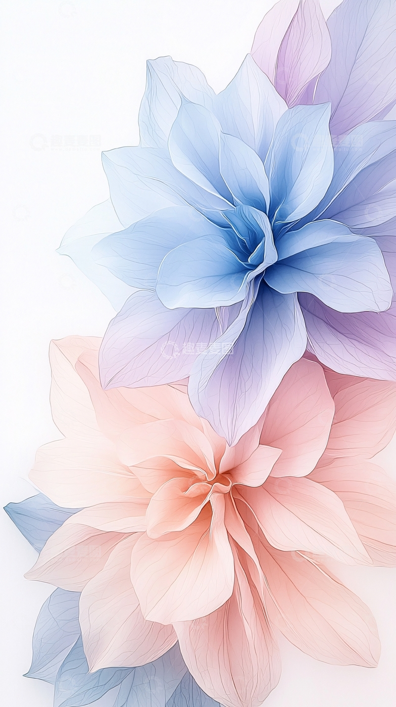 高清大图下载【趣麦麦图】淡粉色和淡蓝色花朵