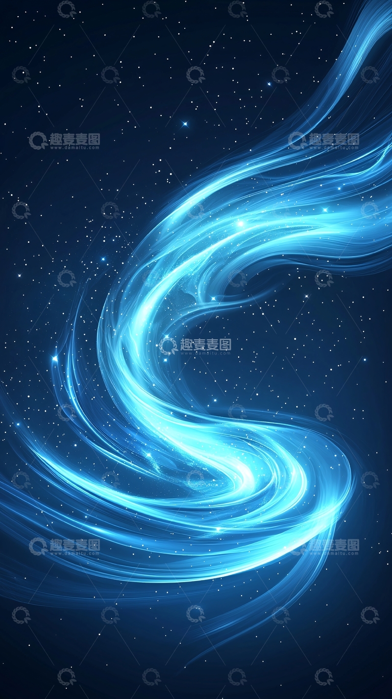 高清大图下载【趣麦麦图】蓝色光线流动星空背景