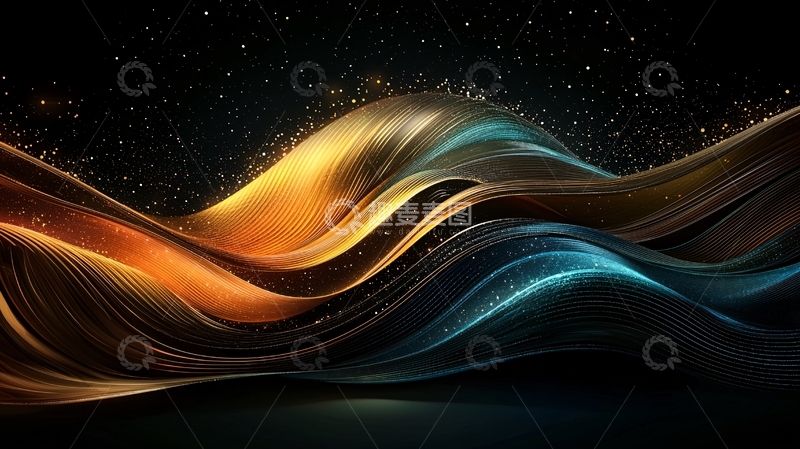 高清大图下载【趣麦麦图】金色蓝色流动曲线