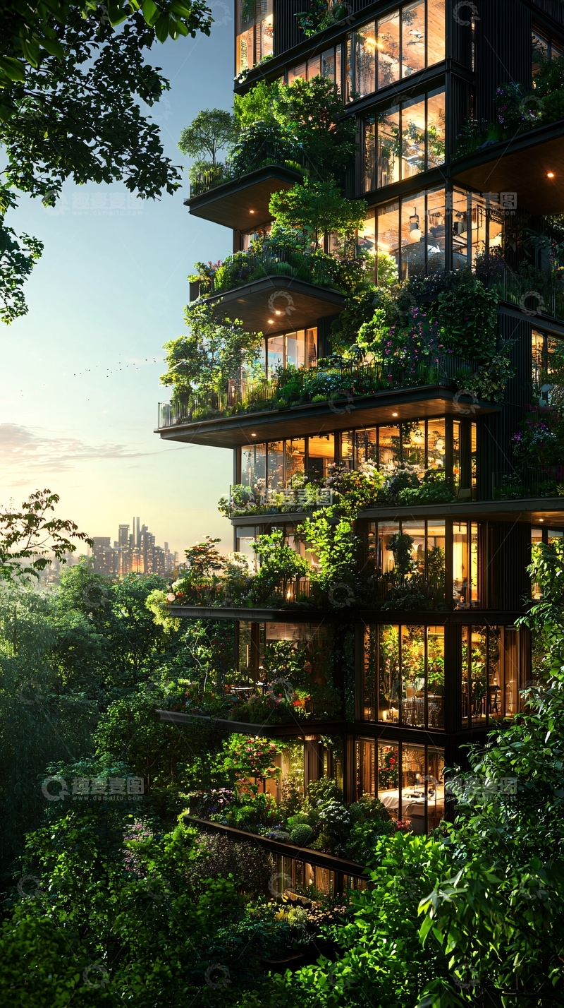高清大图下载【趣麦麦图】生态建筑外立面绿植环绕