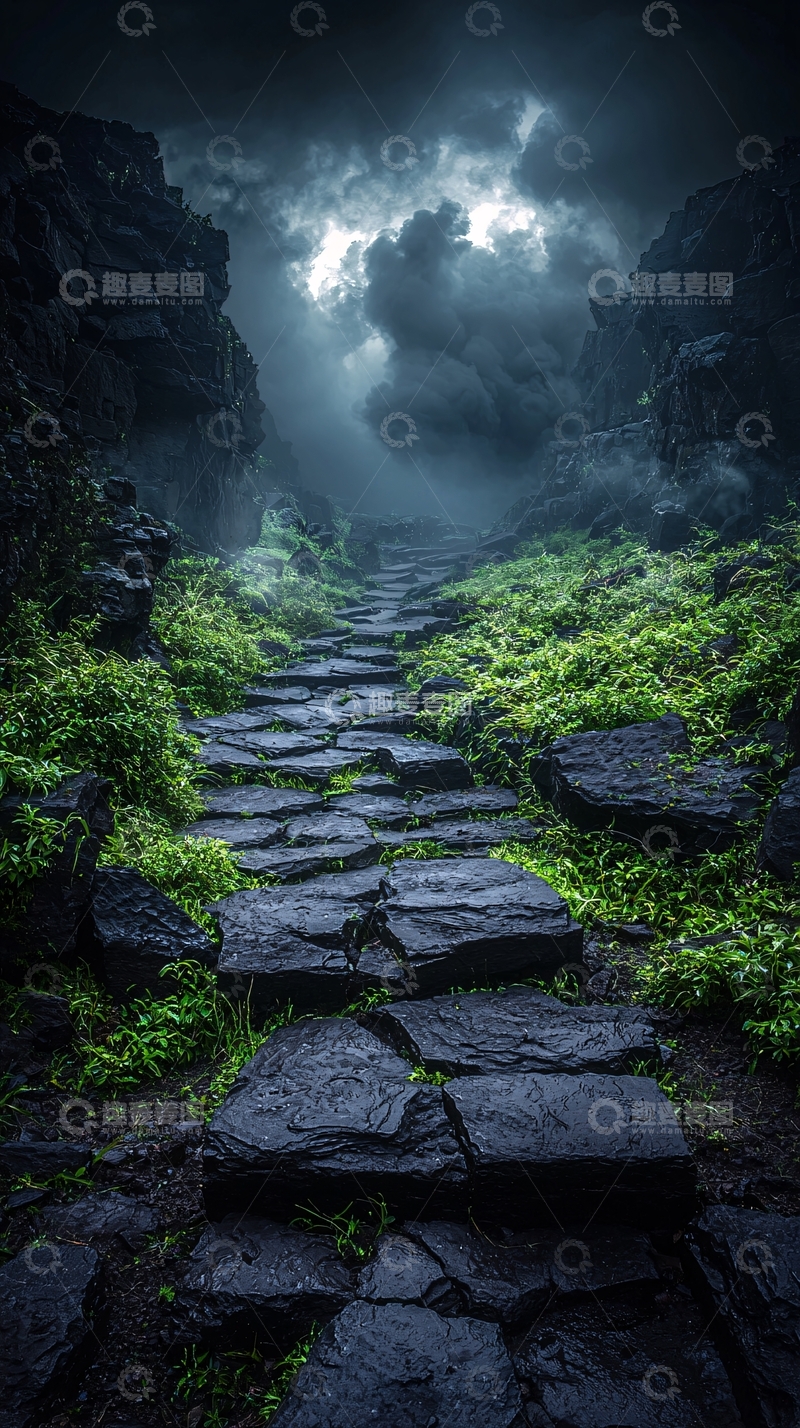 高清大图下载【趣麦麦图】阴暗神秘的石阶小路