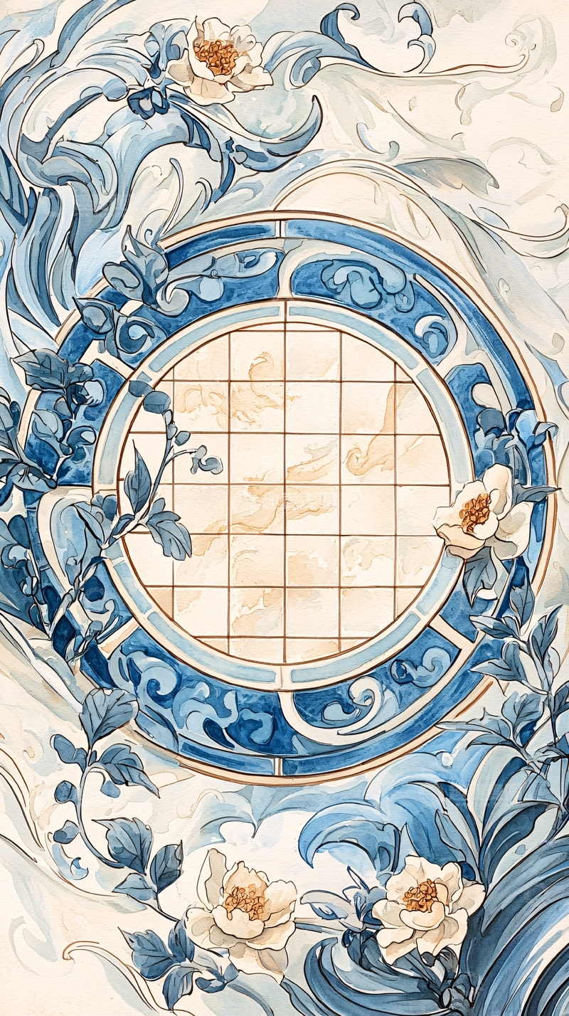 高清大图下载【趣麦麦图】水彩风格的圆形花窗图案