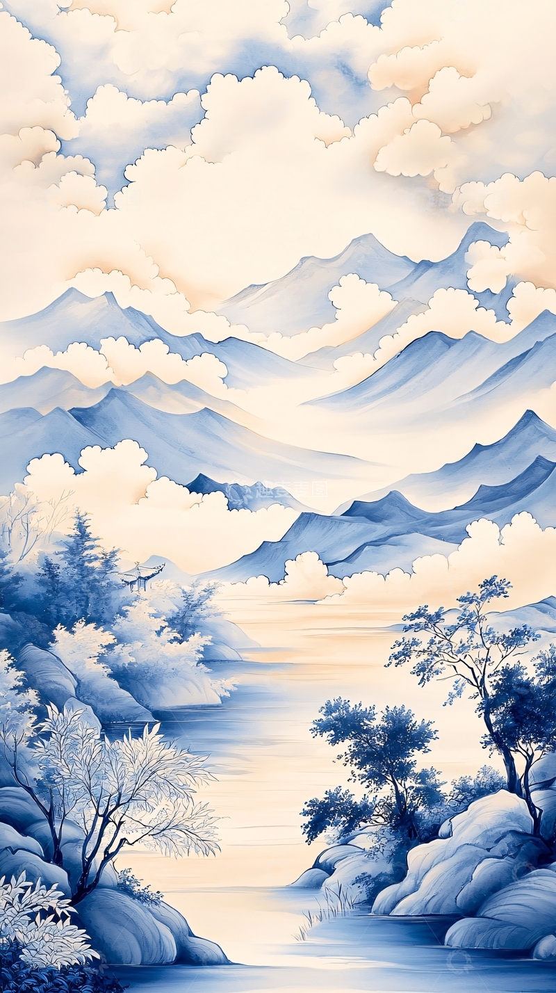 高清大图下载【趣麦麦图】水墨山水云雾缭绕