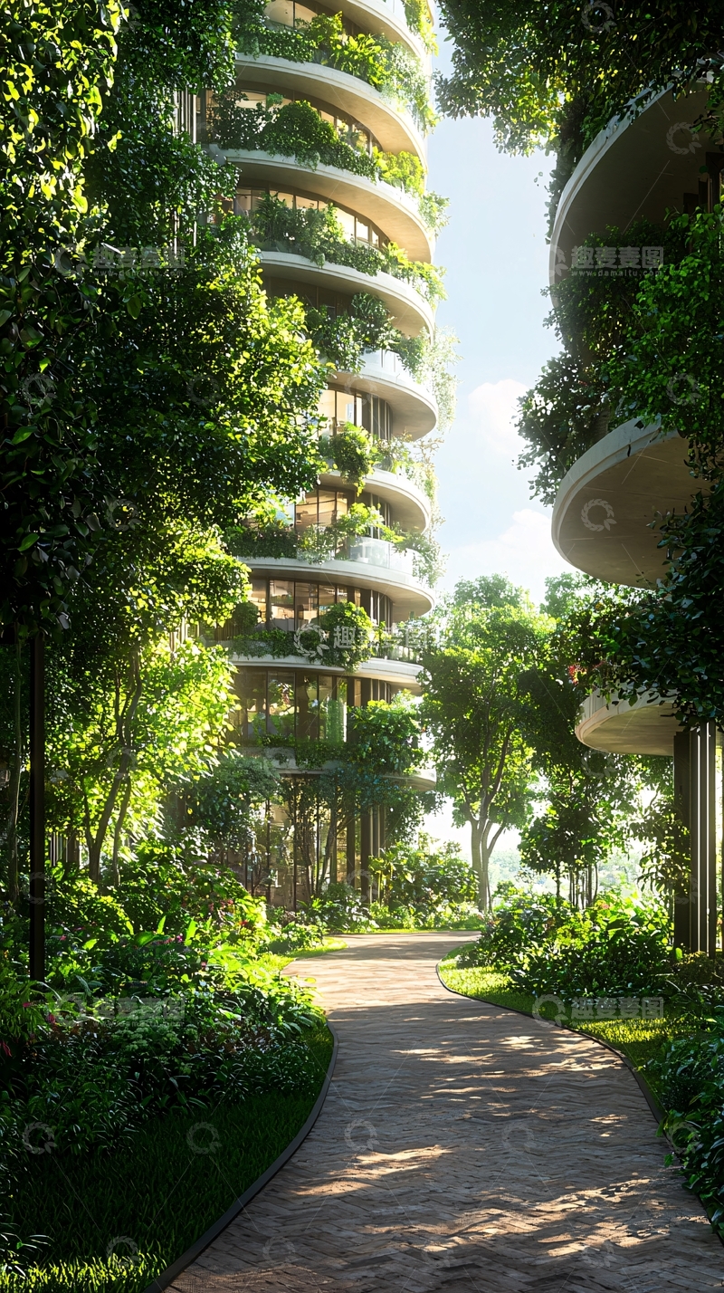 高清大图下载【趣麦麦图】绿色植物环绕的未来建筑