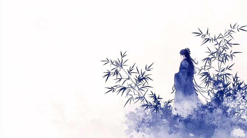 水墨风古风女子竹林