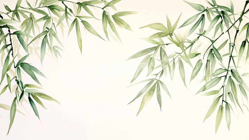 高清大图下载【趣麦麦图】淡雅水墨风竹叶清新意境