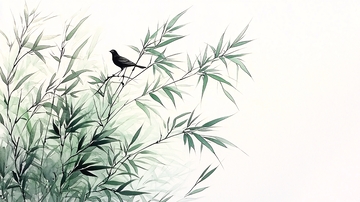 竹林小鸟水墨画