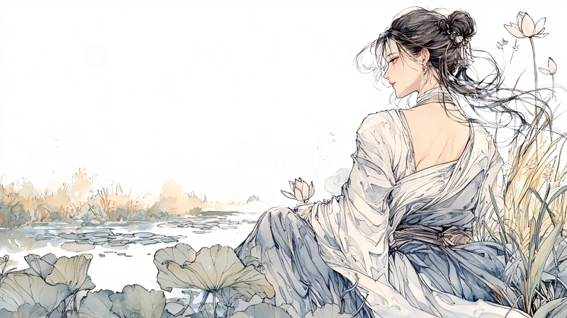 高清大图下载【趣麦麦图】水墨风女子侧影