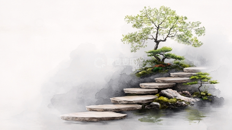 高清大图下载【趣麦麦图】石阶上的小树