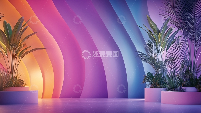 高清大图下载【趣麦麦图】彩色曲线背景植物