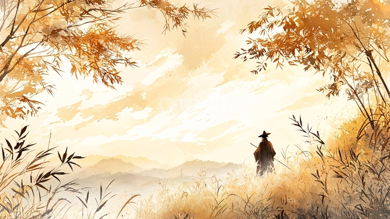 高清大图下载【趣麦麦图】山水画中独行侠客的背影