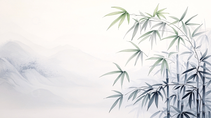 高清大图下载【趣麦麦图】淡雅水墨风竹子山水意境