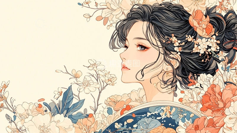 高清大图下载【趣麦麦图】古典美人鲜花环绕