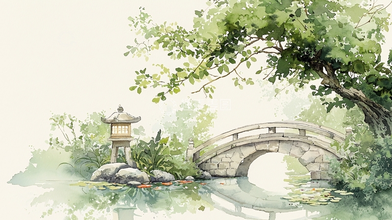 高清大图下载【趣麦麦图】水墨风园林小桥流水