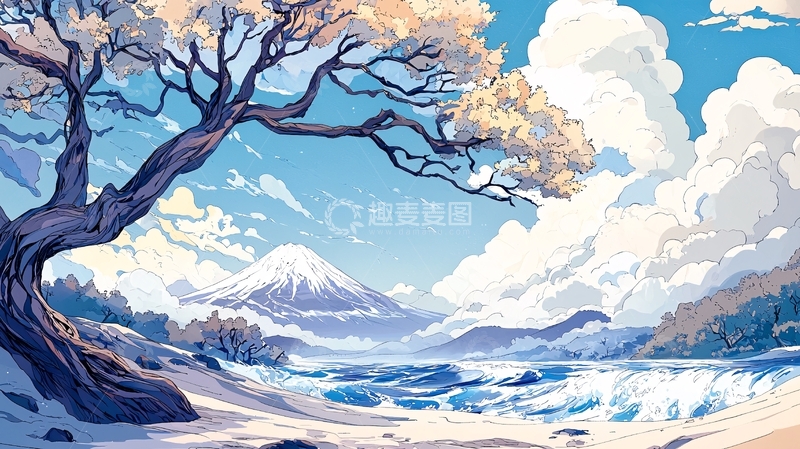 高清大图下载【趣麦麦图】雪山下的冬日风景