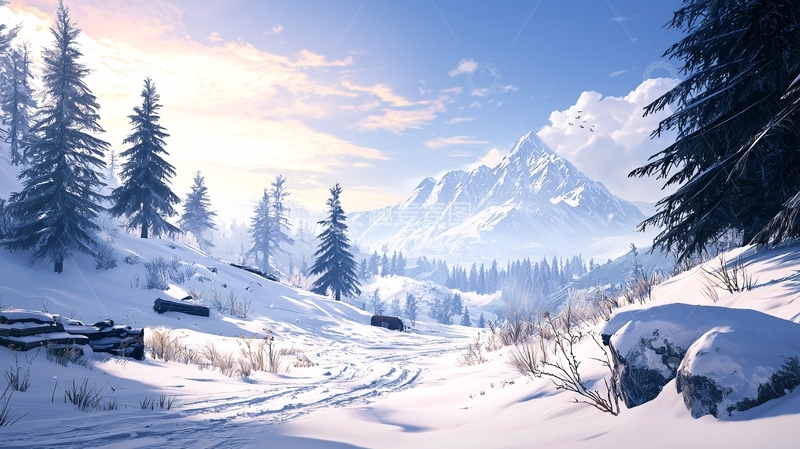 高清大图下载【趣麦麦图】冬日雪山松树风景