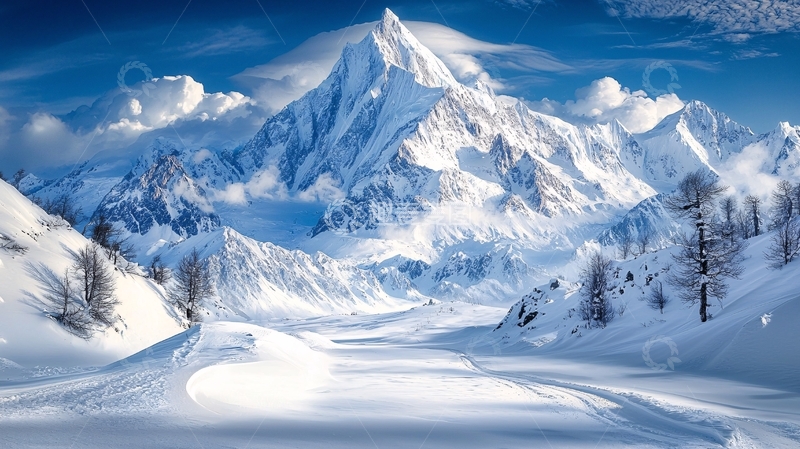 高清大图下载【趣麦麦图】雪山背景下的冰雪世界