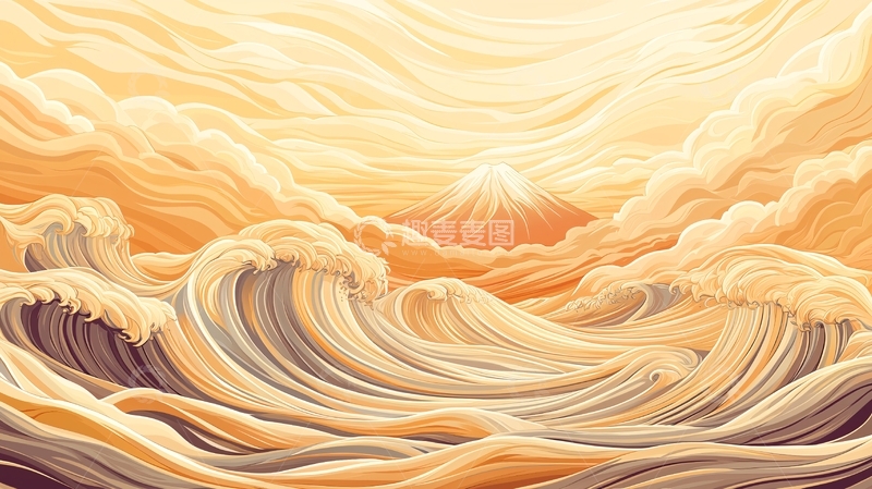 高清大图下载【趣麦麦图】金色波涛汹涌的海面