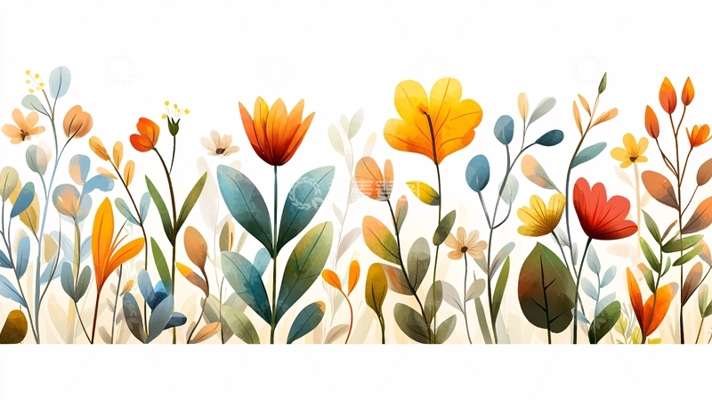 高清大图下载【趣麦麦图】水彩花卉植物边框图案