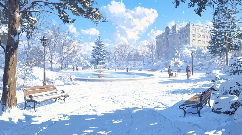 高清大图下载【趣麦麦图】冬日公园雪景如画