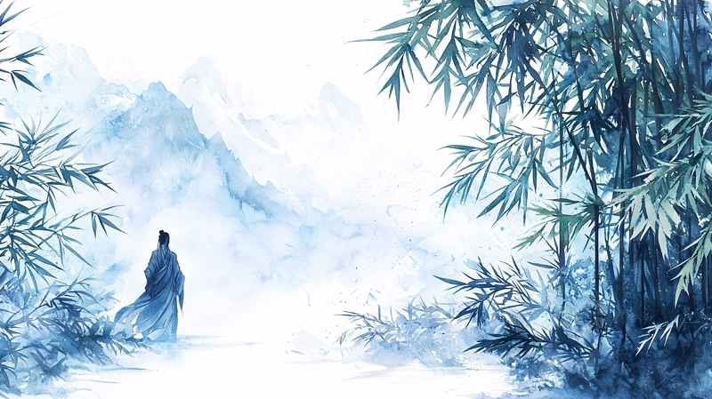 高清大图下载【趣麦麦图】水墨山水中的孤寂背影