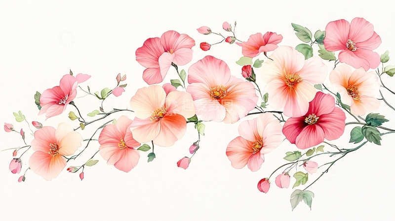 高清大图下载【趣麦麦图】淡粉色花卉藤蔓