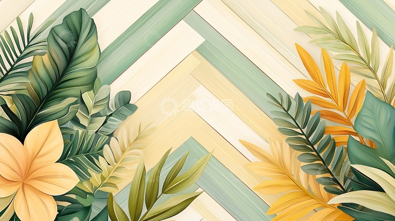 高清大图下载【趣麦麦图】热带植物背景墙艺术画