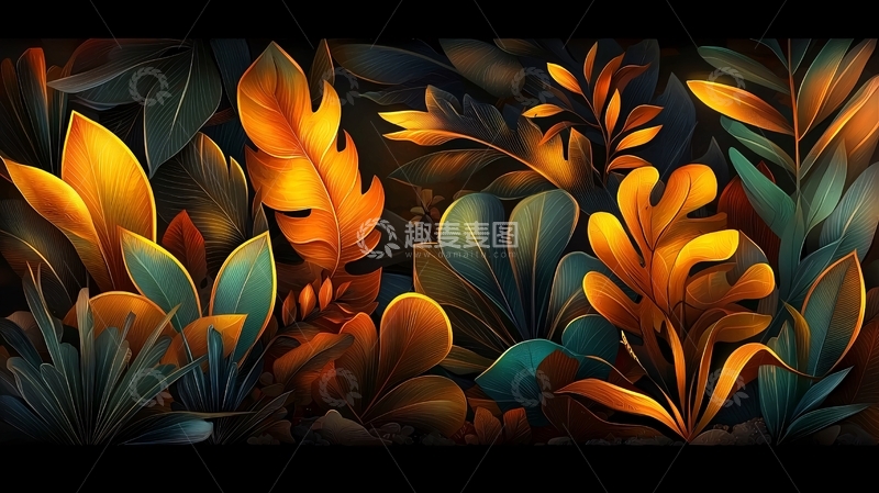 高清大图下载【趣麦麦图】金黄色植物在黑暗中发光