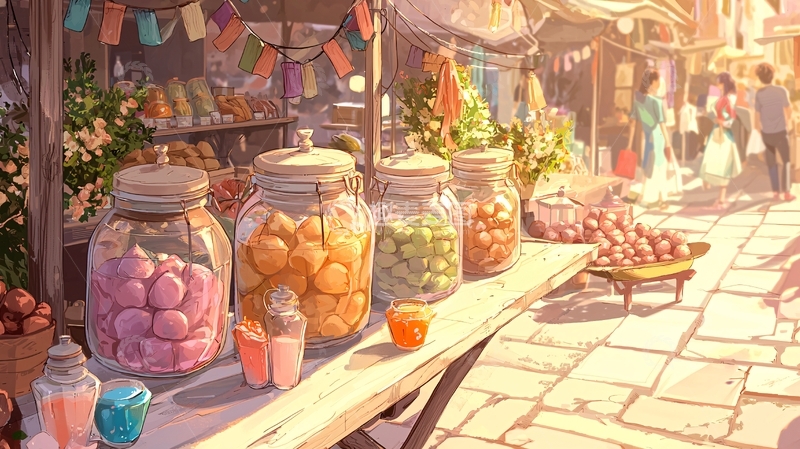 高清大图下载【趣麦麦图】繁华集市的糖果摊