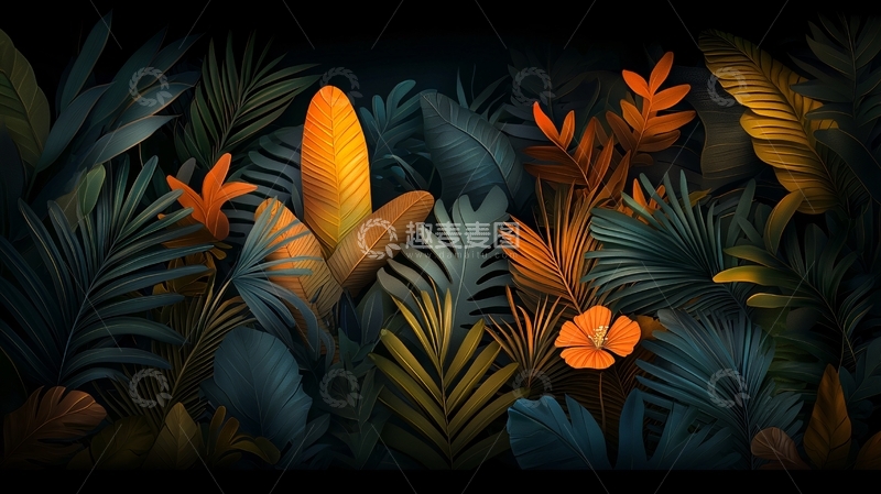 高清大图下载【趣麦麦图】热带植物的深色背景