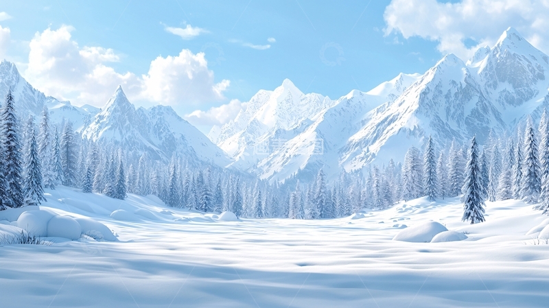 高清大图下载【趣麦麦图】冰雪覆盖的群山森林