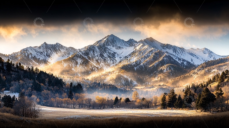 高清大图下载【趣麦麦图】白雪皑皑的山峰笼罩在雾气中