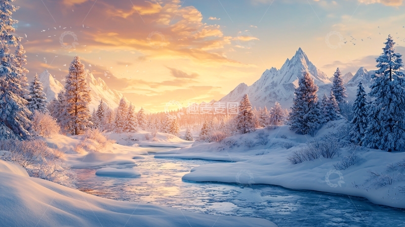 高清大图下载【趣麦麦图】雪山流水如画美景