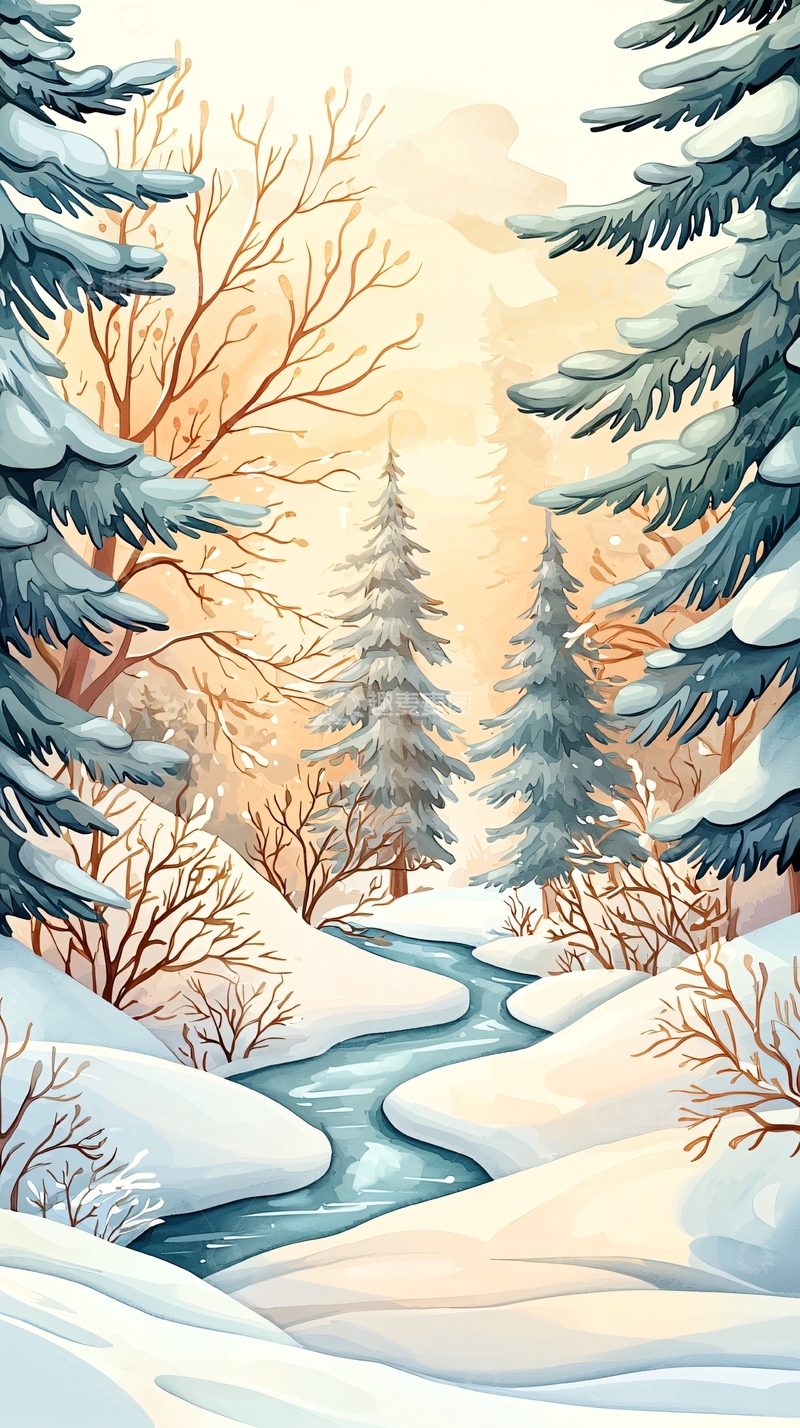 高清大图下载【趣麦麦图】雪地里的蜿蜒小溪