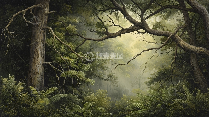 高清大图下载【趣麦麦图】幽暗森林阳光穿透