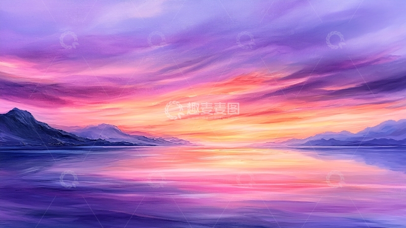 高清大图下载【趣麦麦图】紫色天空下的湖面