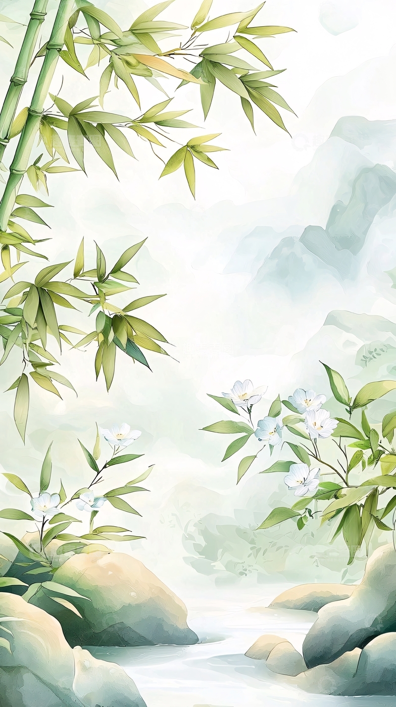 高清大图下载【趣麦麦图】水墨风山水竹林意境