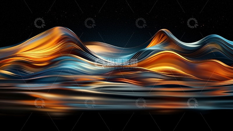 高清大图下载【趣麦麦图】金色蓝色流体波浪
