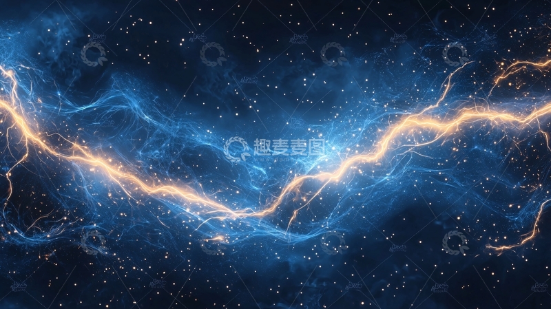 高清大图下载【趣麦麦图】蓝色金色闪电穿梭夜空