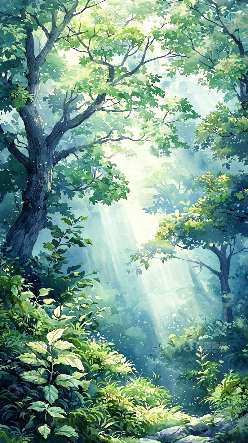 高清大图下载【趣麦麦图】绿意盎然的森林光影