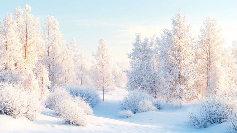 高清大图下载【趣麦麦图】雪后阳光照耀的森林