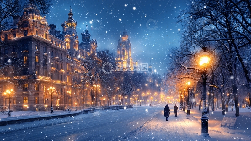 高清大图下载【趣麦麦图】雪夜城市灯光