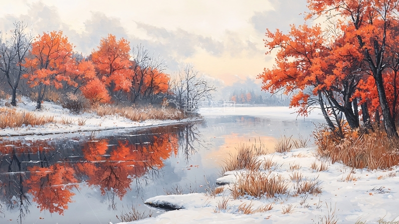 高清大图下载【趣麦麦图】秋末初冬的湖畔景色