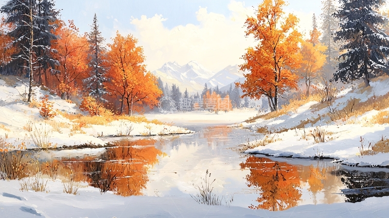 高清大图下载【趣麦麦图】秋色冬景交融的油画风