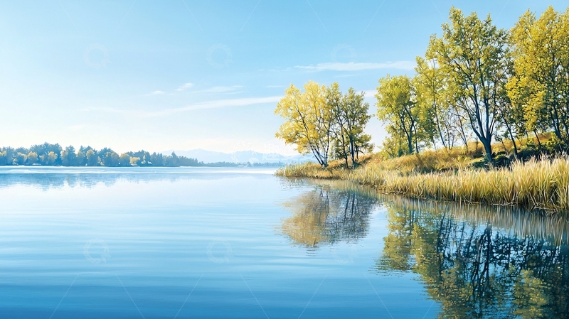 高清大图下载【趣麦麦图】宁静湖畔秋日美景