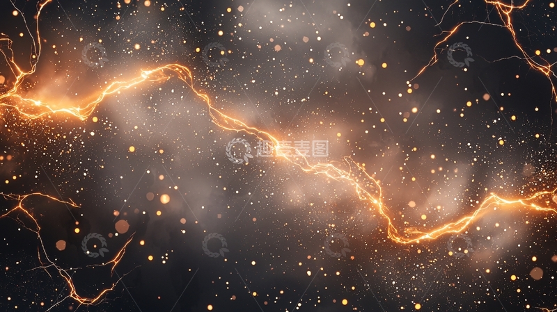 高清大图下载【趣麦麦图】星空下的闪电交织