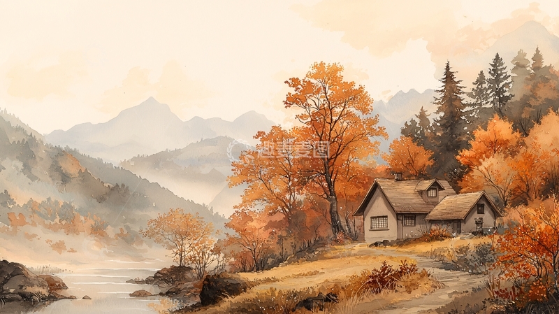 高清大图下载【趣麦麦图】秋日山间小屋