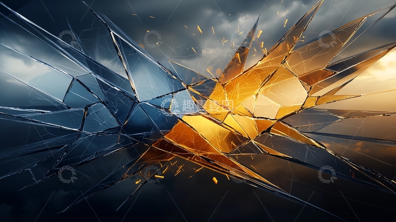 高清大图下载【趣麦麦图】蓝色与金色破碎感碰撞