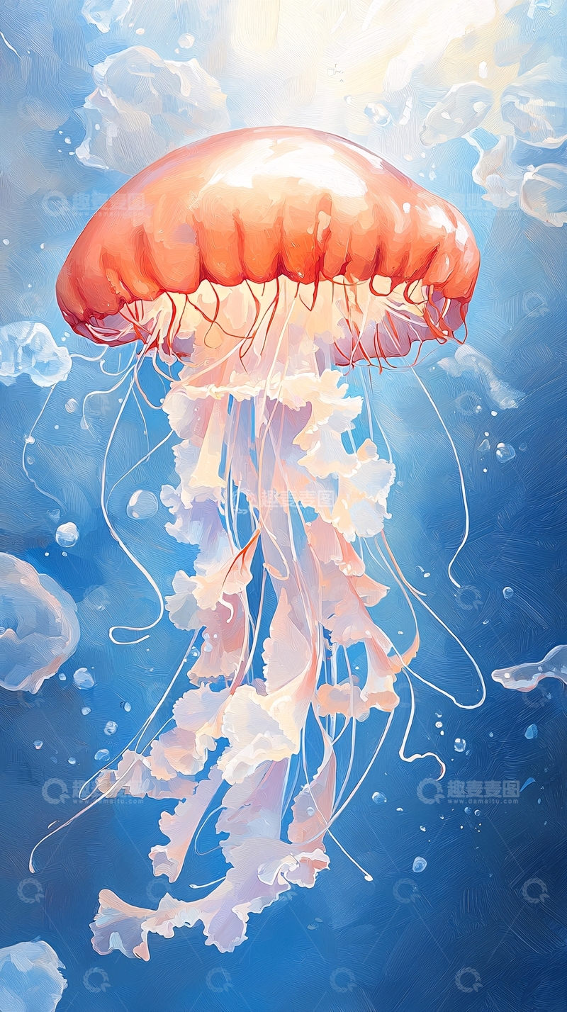 高清大图下载【趣麦麦图】水母在蓝色水中的优美舞动