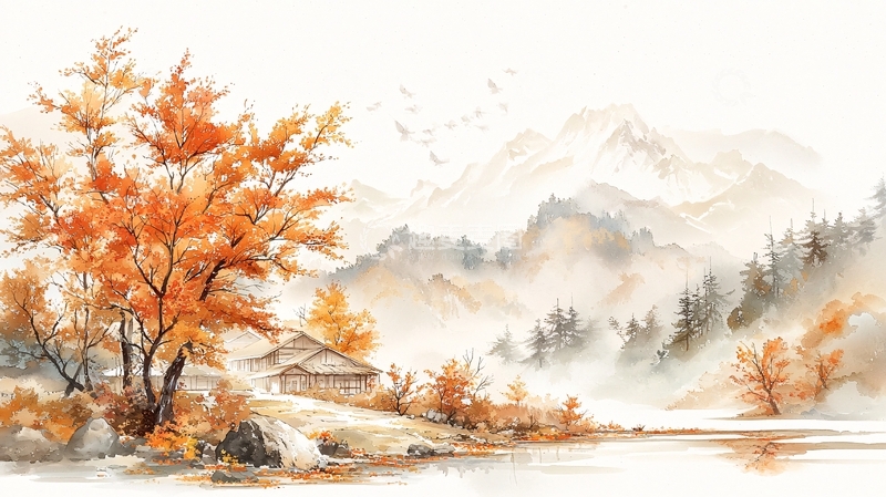 高清大图下载【趣麦麦图】秋日山水田园风光图